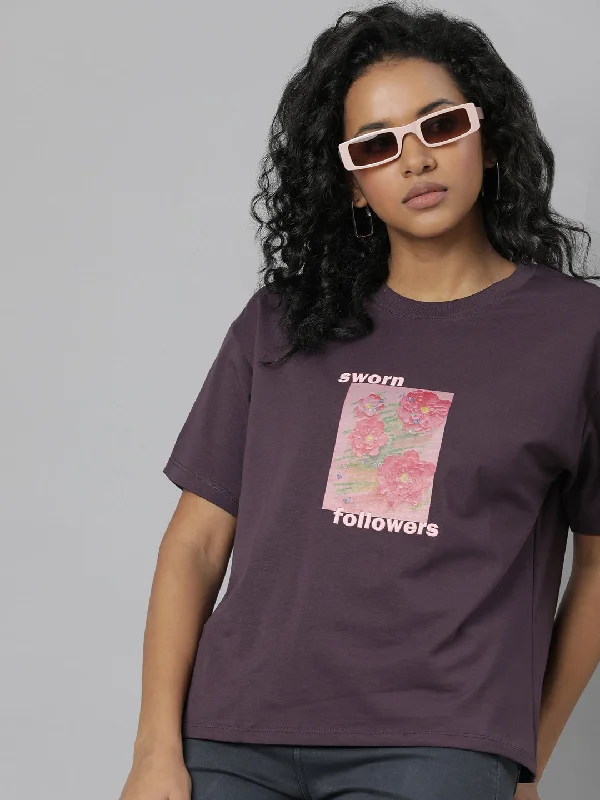 Women Solid Purple T Shirt Vintage Women's 1970S 