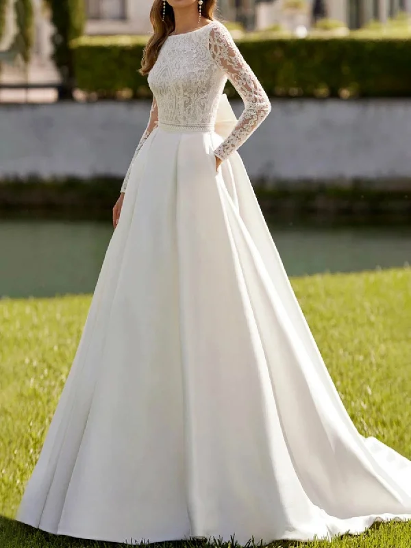 Vintage Long Sleeve Wedding Dress Winter A-line Courthouse Classic Women's Tweed