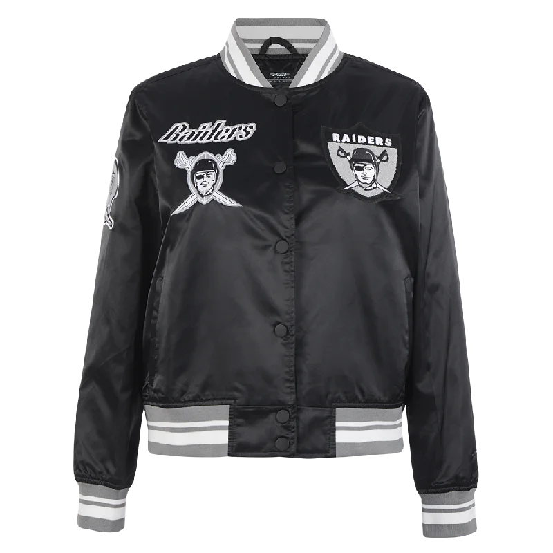 NFL OAKLAND RAIDERS RETRO CLASSIC WOMEN'S RIB SATIN JACKET (BLACK/GREY)