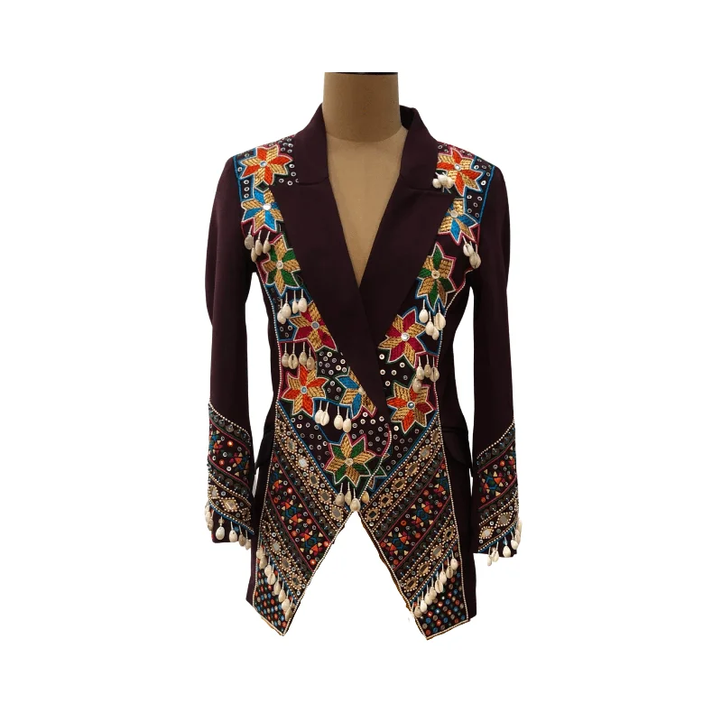 Phulkari Embroidered Maroon Blazer Dynamic Women's Moto
