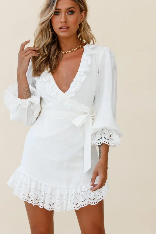 Terroni Lantern Sleeve Frill Hem Dress White Compression