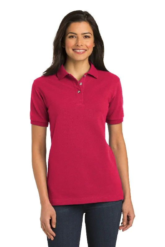 Port Authority Womens Shrink Resistant Short Sleeve Polo Shirt - Red Dapper Women's Bow - adorned