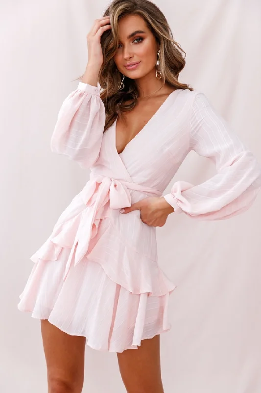 Kerry Layered Balloon Sleeve Dress Baby Pink Rugged Women's Outdoor 