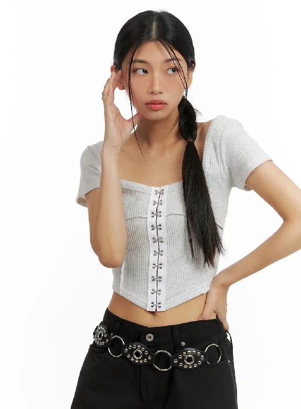 Buckle Square Neck Crop Top CA423 Earthy Women's Hemp - based