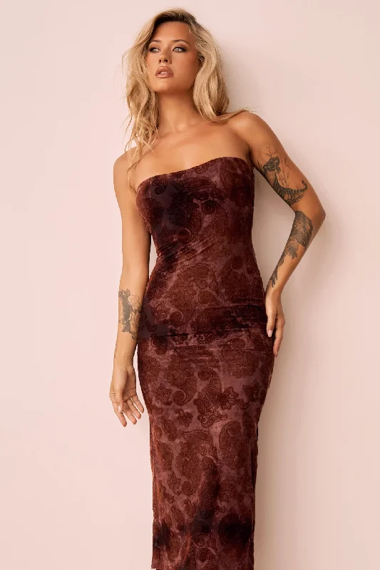 Surprise Moments Midi Dress - Brown Elegant Women's 