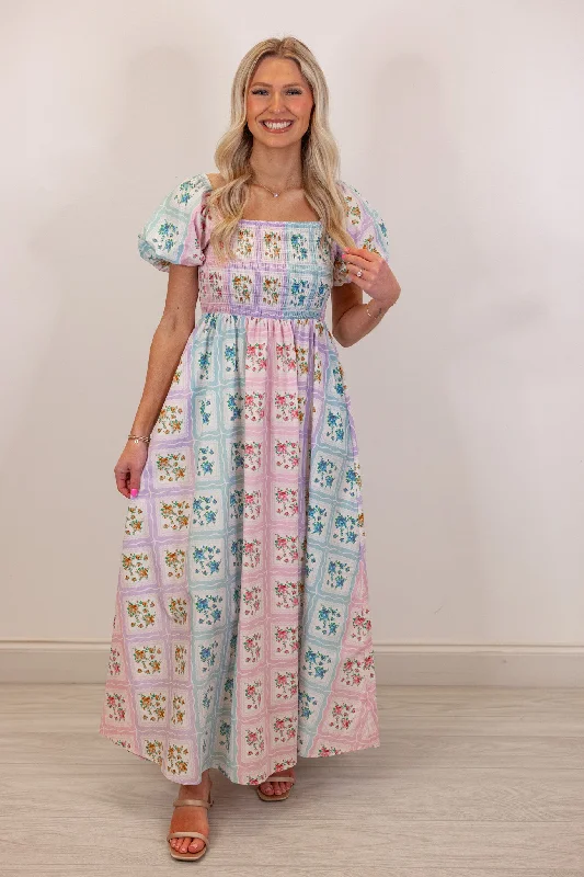Whimsical Pastel Florals Midi Dress Streetwear Style for 