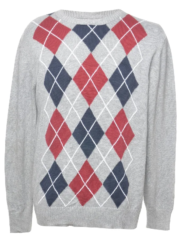 Cherokee Argyle Grey Jumper - L Refined Women's Hand - crafted