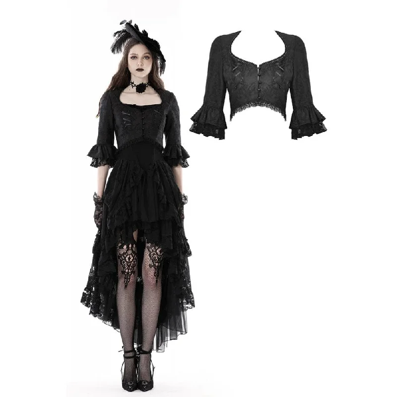 Women's Gothic Ruffled Sleeved Lace Splice Crop Top Modern Women's Tech