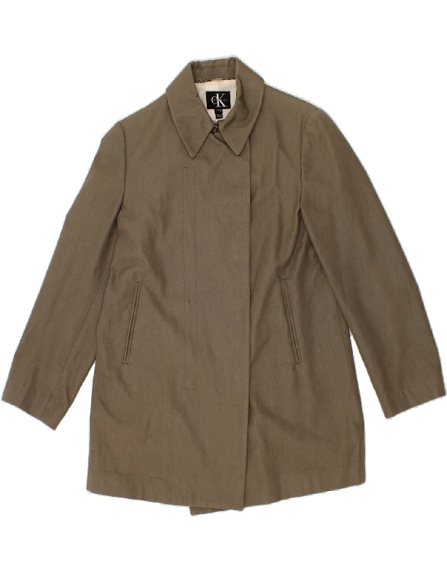 CALVIN KLEIN Womens Overcoat US 4 Small Grey Cotton Practical Women's Multi - 