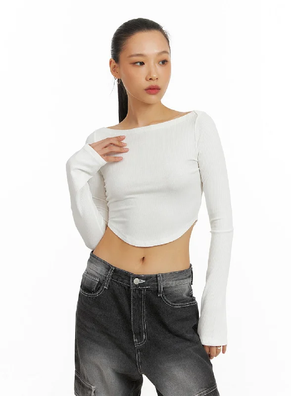 Boat Neck Crop Tee IA417 European