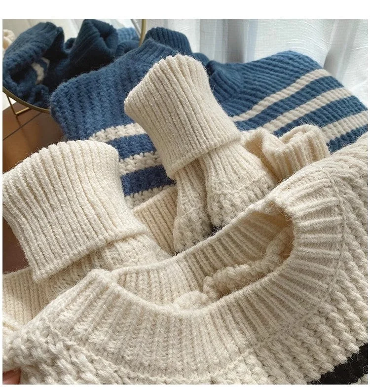 Striped long-sleeved sweater for women round neck top       S4913 European