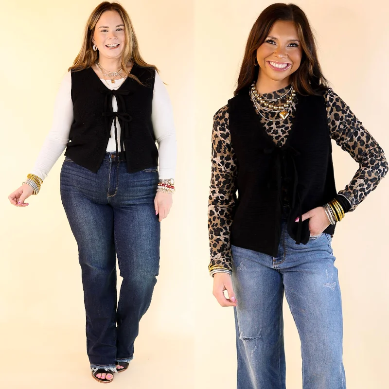 Main Attraction Bow Tie Front Sweater Vest in Black Athletic Women's 