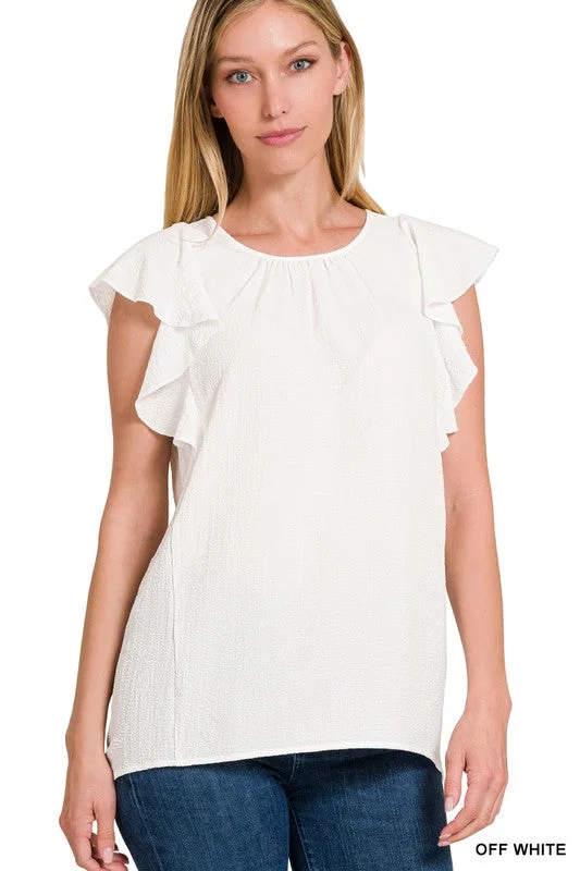 Woven Bubble Airflow Flutter Sleeve Top Australian Beach
