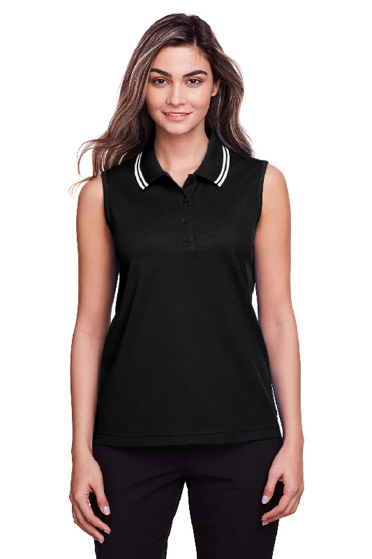 Devon & Jones Womens CrownLux Performance Moisture Wicking Sleeveless Polo Shirt - Black/White Luxurious Women's High -  end