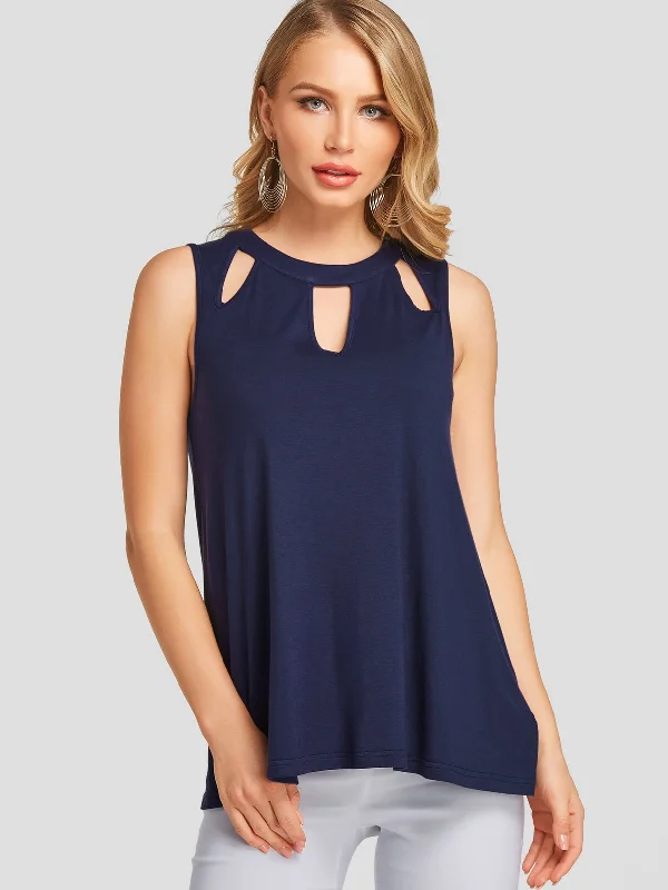 Wholesale Round Neck Plain Hollow Sleeveless Navy Tank Top