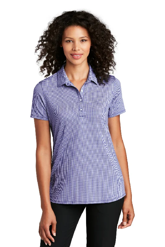 Port Authority Womens Gingham Moisture Wicking Short Sleeve Polo Shirt - True Navy Blue/White - Closeout Dynamic Women's Moto
