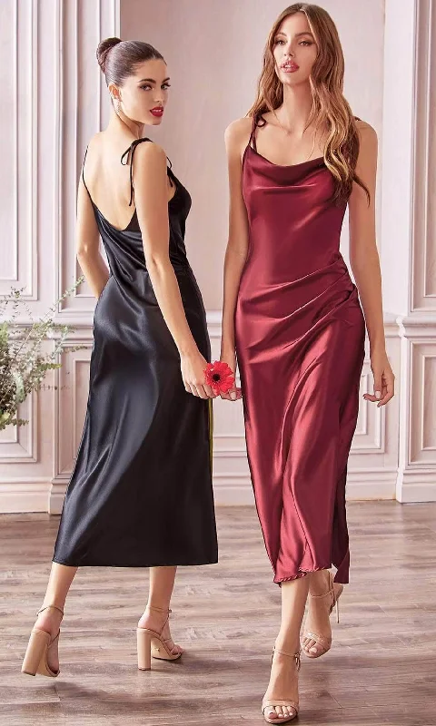 Ladivine BD103 - Satin Cowl Neck Sheath Tea-Length Dress Dapper Women's 1920S