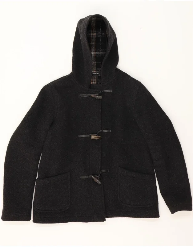 VINTAGE Womens Hooded Duffle Jacket UK 14 Large Grey Wool Scandinavian