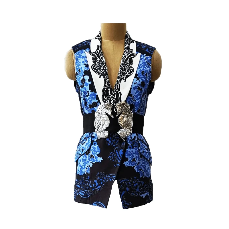 Blue Iris Blazer with Belt Traditional Women's 