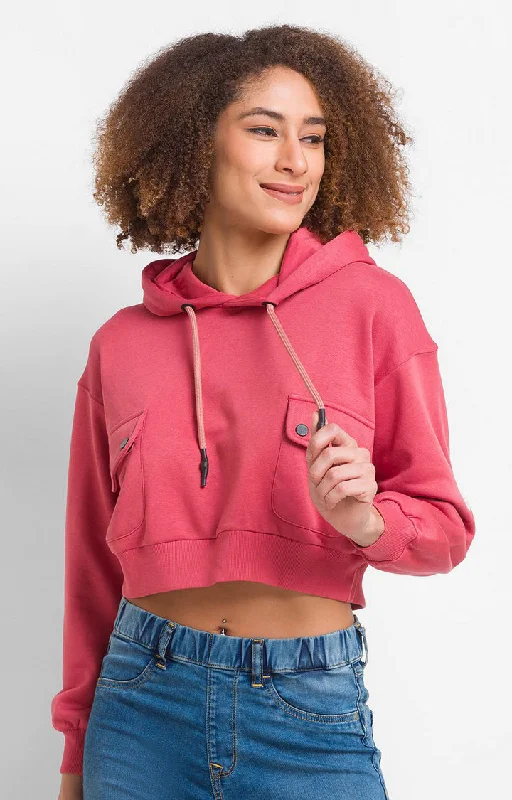 Spykar Sugar Rose Cotton Blend Full Sleeve Hooded Sweatshirts For Women Gym