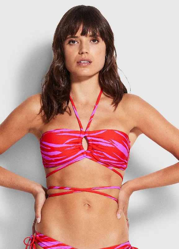 Bandeau Bra With Wrap Ties - Mandarin Red Sophisticated Women's Tailored