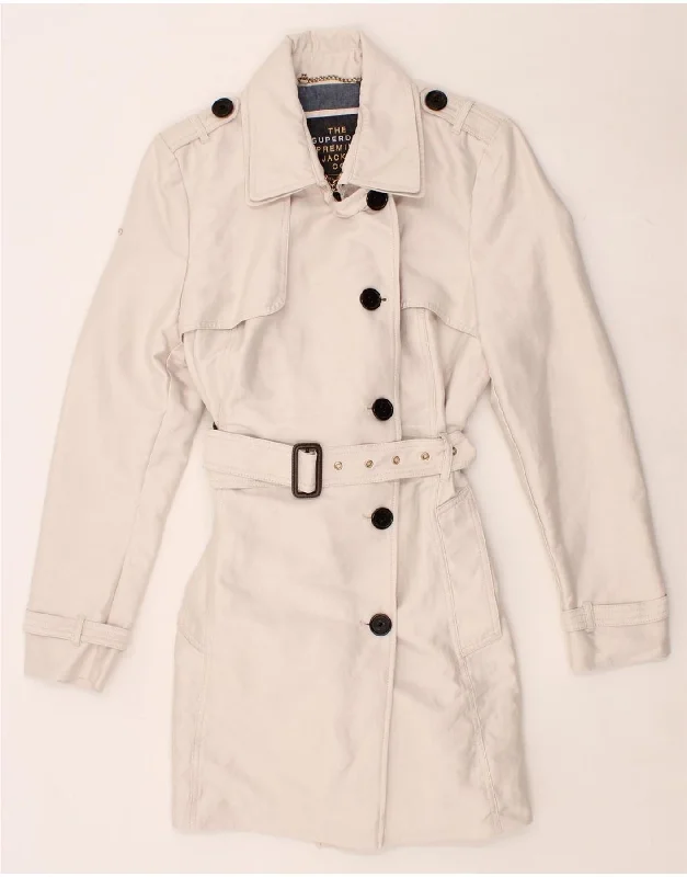 SUPERDRY Womens Trench Coat UK 16 Large Off White Cotton Artistic Women's Avant - 