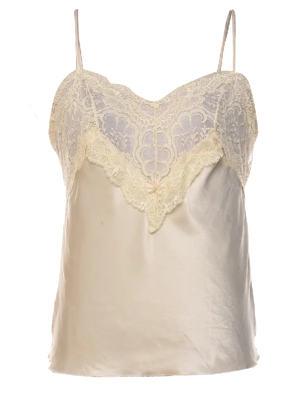 Classic Pale Yellow Lace Trim Strappy Camisole - S Sleek Women's 
