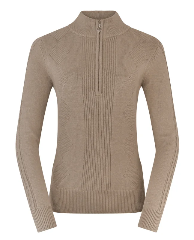 PURE GOLF Sorrell Cable Knit Lined Quarter Zip Jumper 501 Cappuccino performance
