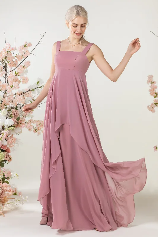A-Line Sweep-Brush Train Chiffon Bridesmaid Dress CB0473 Business