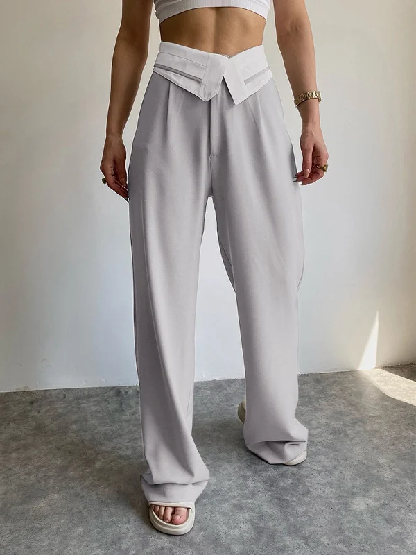 BerryBetty - Contrast Waist Leisure Wide Leg Pants