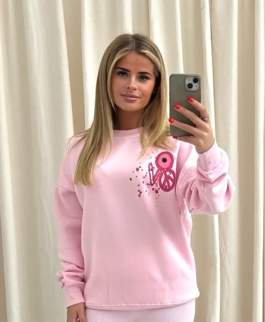 Pink Evil Eye, Peace, Heart Graffiti Sweatshirt Pink Rugged Women's Outdoor 