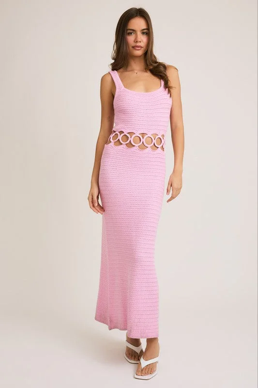 PREORDER - Bali Square Neck Sleeveless Crochet Midi Dress