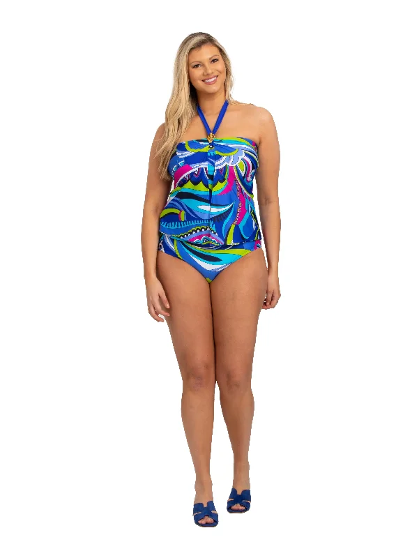 Puglia Overlay Split Front Tankini with Neck Ties (PL-144) Modern Women's 