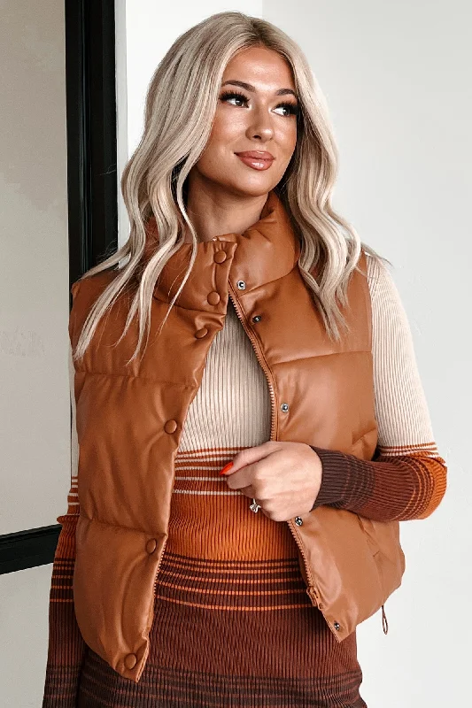 Hit The City Faux Leather Puffer Vest (Dark Camel) Compression