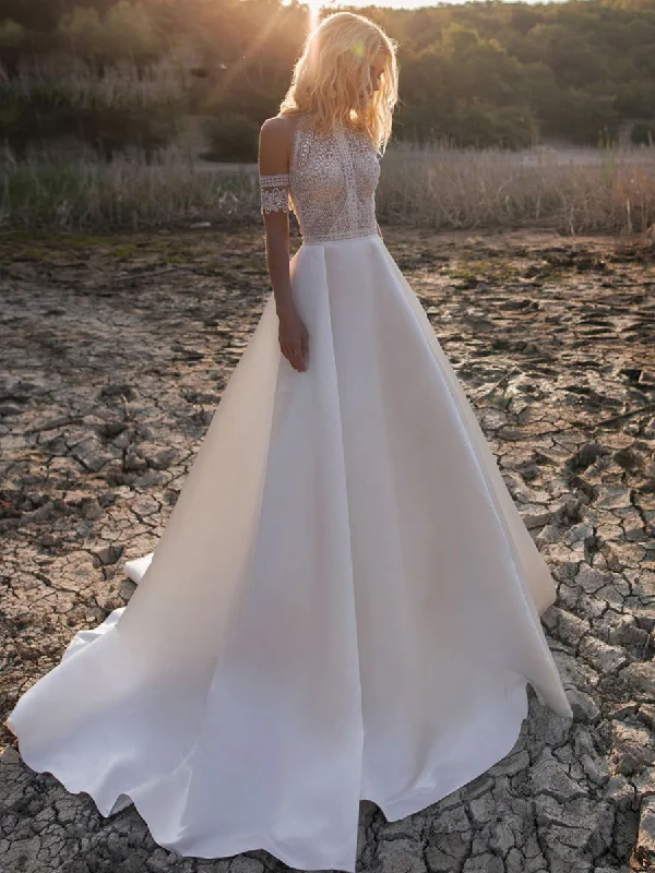 Off The Shoulder Boho Wedding Dress Rustic A line Bridal Relaxed Women's Beachy