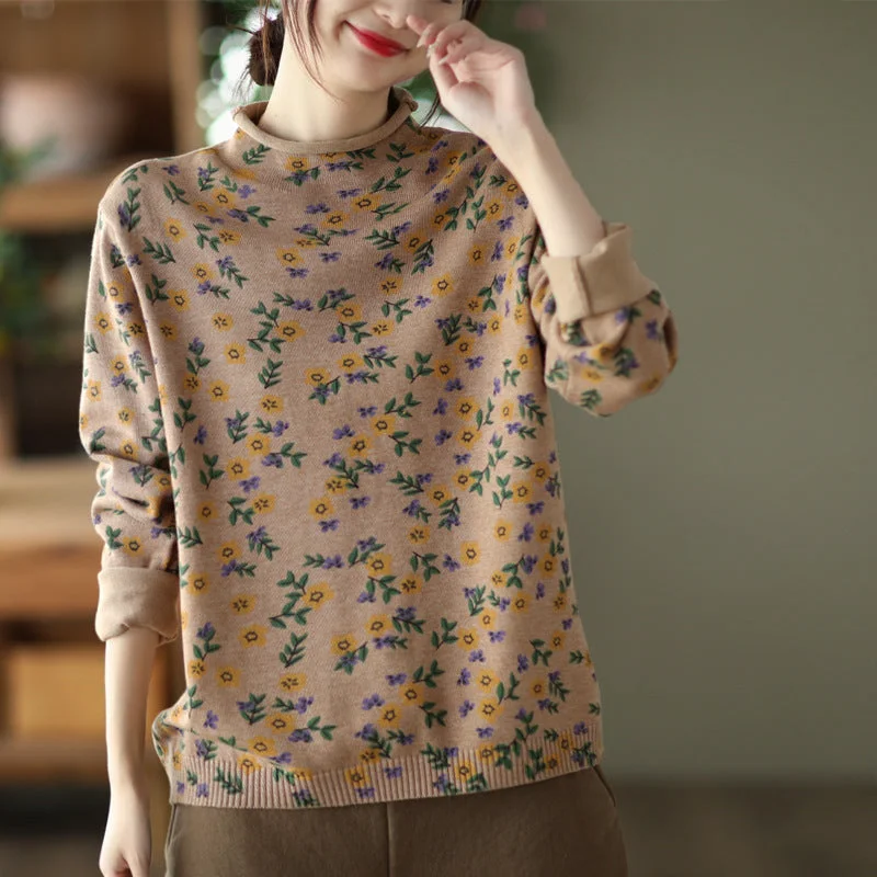 Women Winter Vintage Floral Knit Casual Pullover Sweater Confident Women's High - fashion Women Winter Vintage Floral Knit Casual Pullover Sweater Confident Women's High - fashion