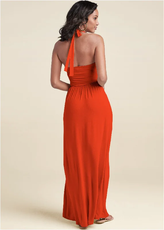 High Neck Maxi Dress - Tangerine Tango Scandinavian