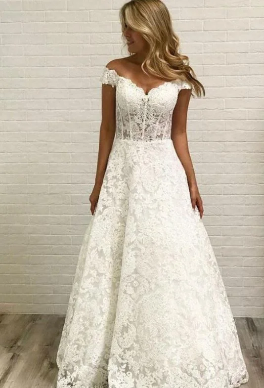 Cap Sleeve Lace A Line Formal Cheap Long Bridal Wedding Dresses, BH91228 Luxurious Women's High - end Cap Sleeve Lace A Line Formal Cheap Long Bridal Wedding Dresses, BH91228 Luxurious Women's High - end