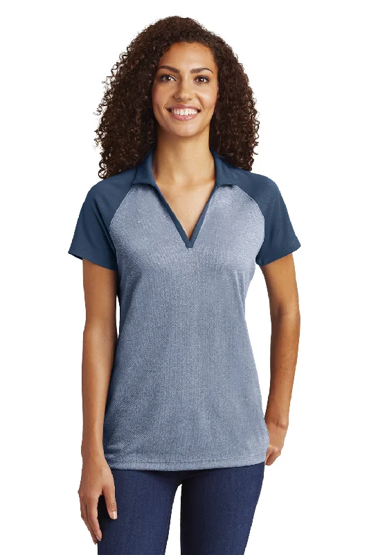 Sport-Tek Womens RacerMesh Moisture Wicking Short Sleeve Polo Shirt - Heather True Navy Blue/True Navy Blue Traditional Women's Wool