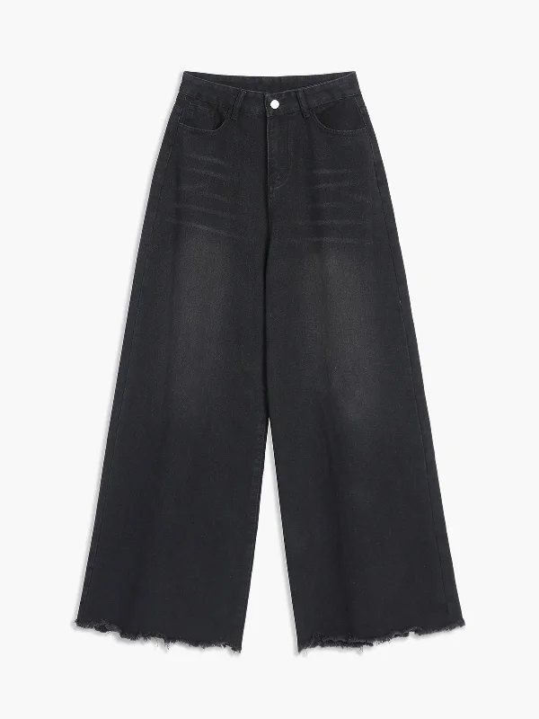 BerryBetty - Ripped Hem Black Denim Boyfriend Jeans Dapper Women's 1920S