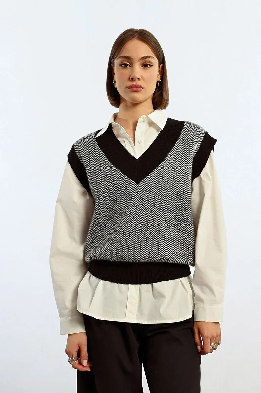 Herringbone Sweater Vest Trendy Women's Oversized