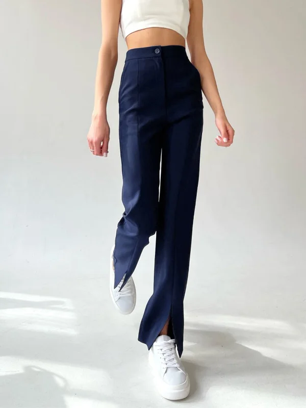 BerryBetty - Fitted Straight Leg Slit Pants Compression