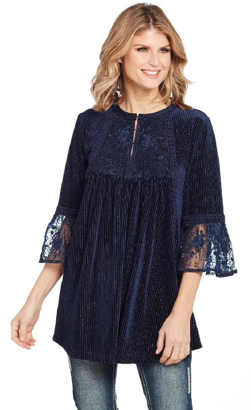 Cowgirl Up Womens Navy Polyester Layered Western Tunic S/S Elegant Women's Formal 