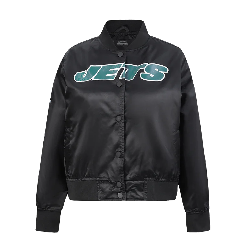 NFL NEW YORK JETS CLASSIC WOMEN'S SATIN JACKET (BLACK) Artistic Women's Hand - painted NFL NEW YORK JETS CLASSIC WOMEN'S SATIN JACKET (BLACK) Artistic Women's Hand - painted