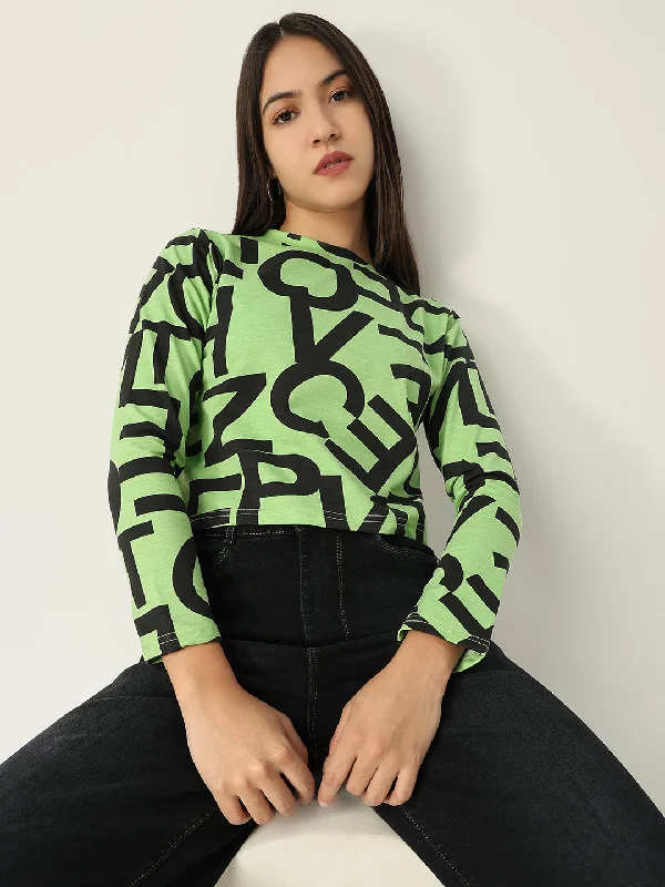 Women Graphic Green Crop T Shirt Sharp Women's Italian