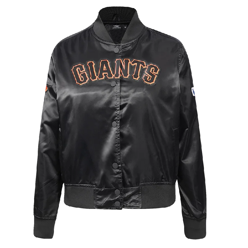 MLB SAN FRANCISCO GIANTS CLASSIC WOMEN'S SATIN JACKET (BLACK) Monochromatic Office Style MLB SAN FRANCISCO GIANTS CLASSIC WOMEN'S SATIN JACKET (BLACK) Monochromatic Office Style