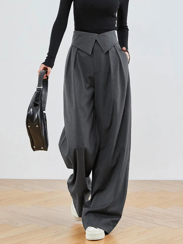 BerryBetty - Leisure Fold Over Wide Leg Pants Gym