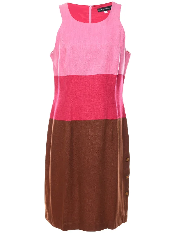 Colour Block Brown & Pink Contrast Dress - M Polished Women's Silk