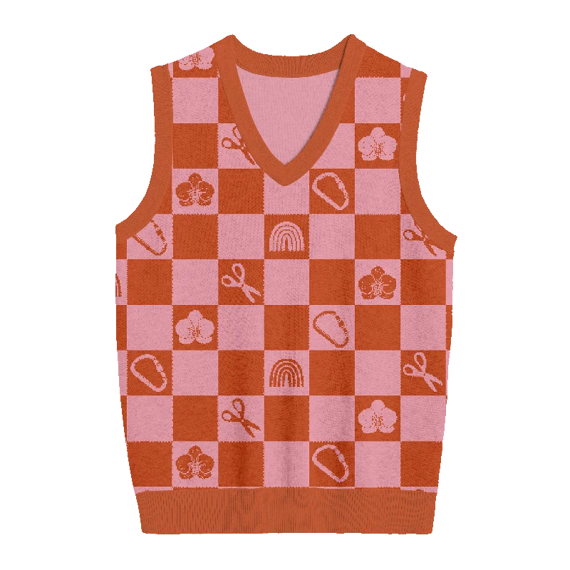 Lesbian Checkered Knit Vest Sharp Women's Italian