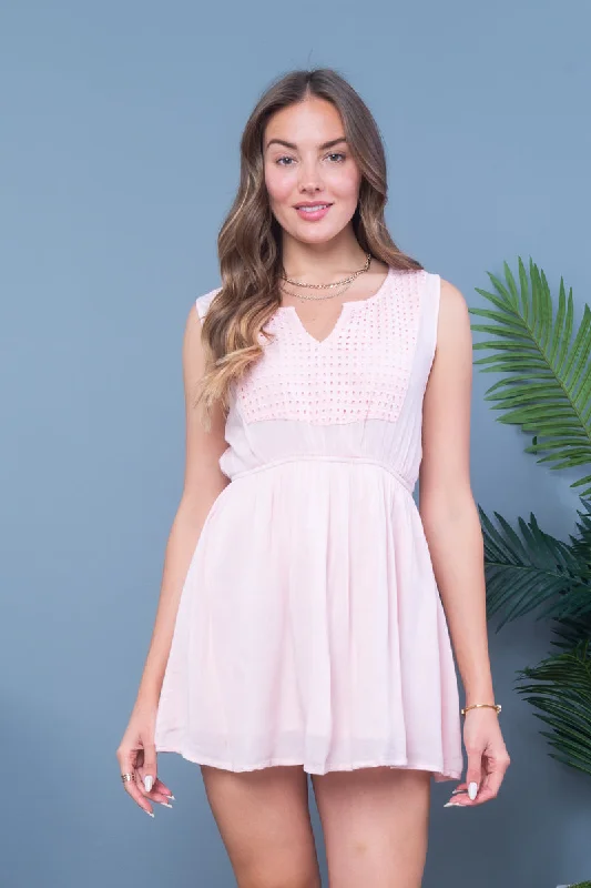 Sleeveless Skater Mini Dress with Henley Neckline and Lining (MB-1061) Contemporary 